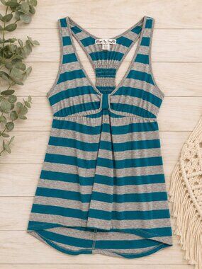 Love By Design Teal & Gray Striped Racerback Tank Top